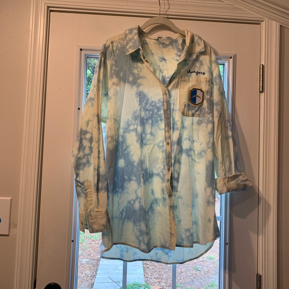 Los Angeles Chargers Blue Tie-Dye Button-Up Shirt